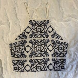 Abercrombie & Fitch Embroidered High Neck Tank Top Navy Blue White - M